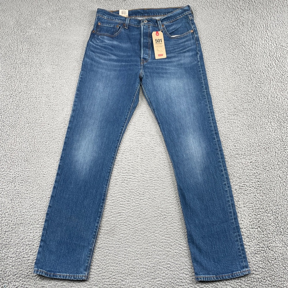 Levi's 501 Jeans Mens W32 L32 Blue Original Fit Straight Leg Stretch Denim